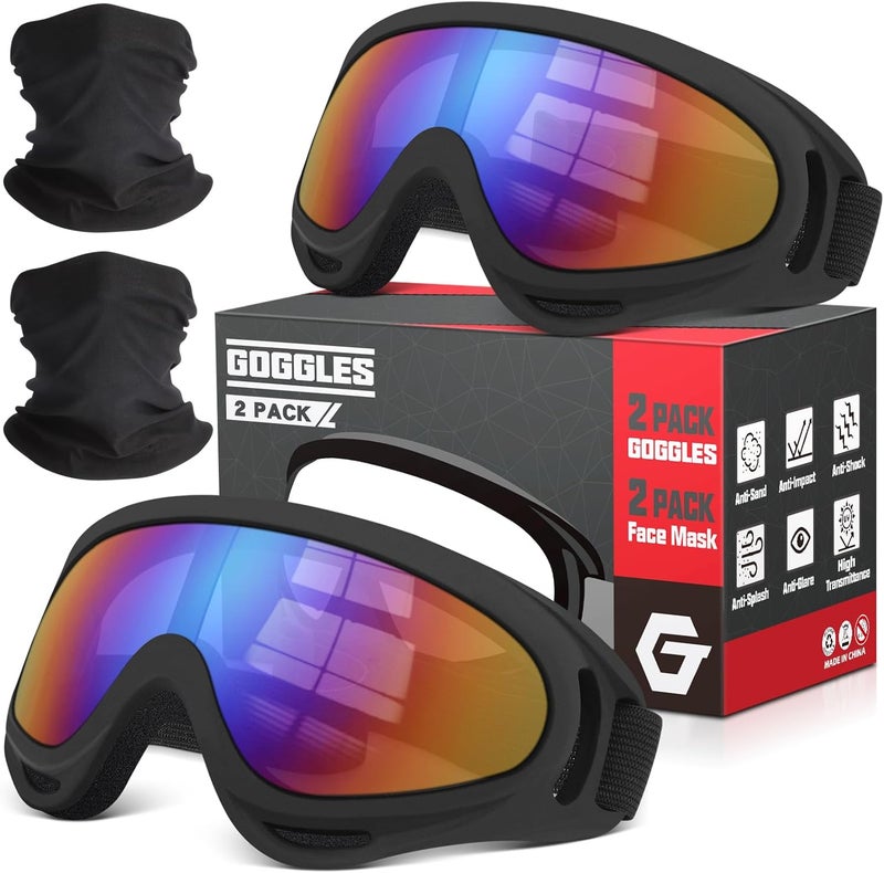 OXG Store 2 Pack Motorcycle Goggles with 2 Neck Gaiters, UV400 Protection Dirt Bike Motorbike Motocross ATV Skiing Goggles - Image 1